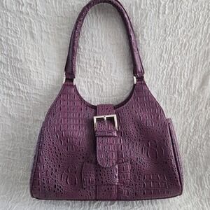 Purple Handbag Croc Embossed Faux Leather Satchel 12x8x4 ‎ Casual Chic Bag